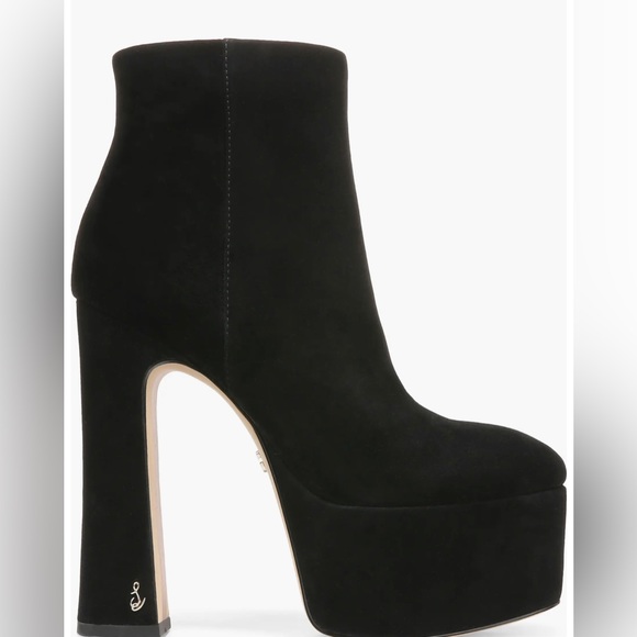 💕HOST PICK💕 SAM EDELMAN 🆕 Eli Platform Bootie. Black Suede Booties. Size 8. - Picture 1 of 9
